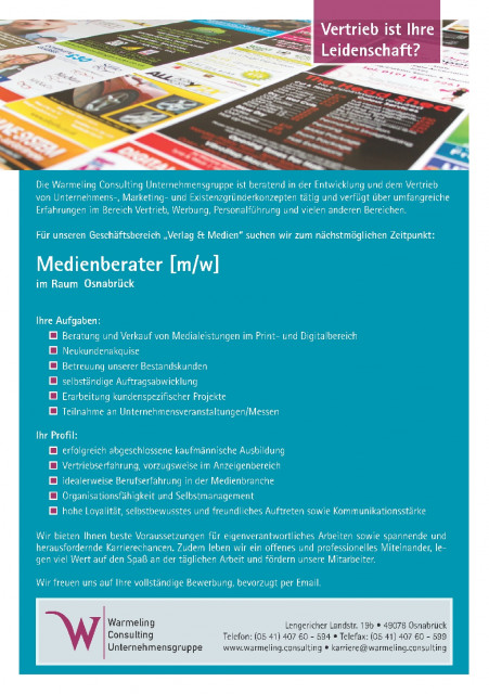 Medienberater  m/w  - Stellenmarkt - Osnabrück